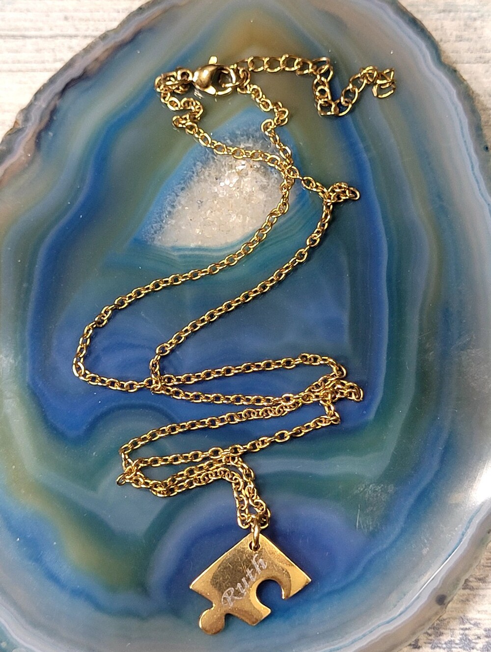 Gold Puzzle Piece "Ruth" Pendant Necklace - Women Jewelry